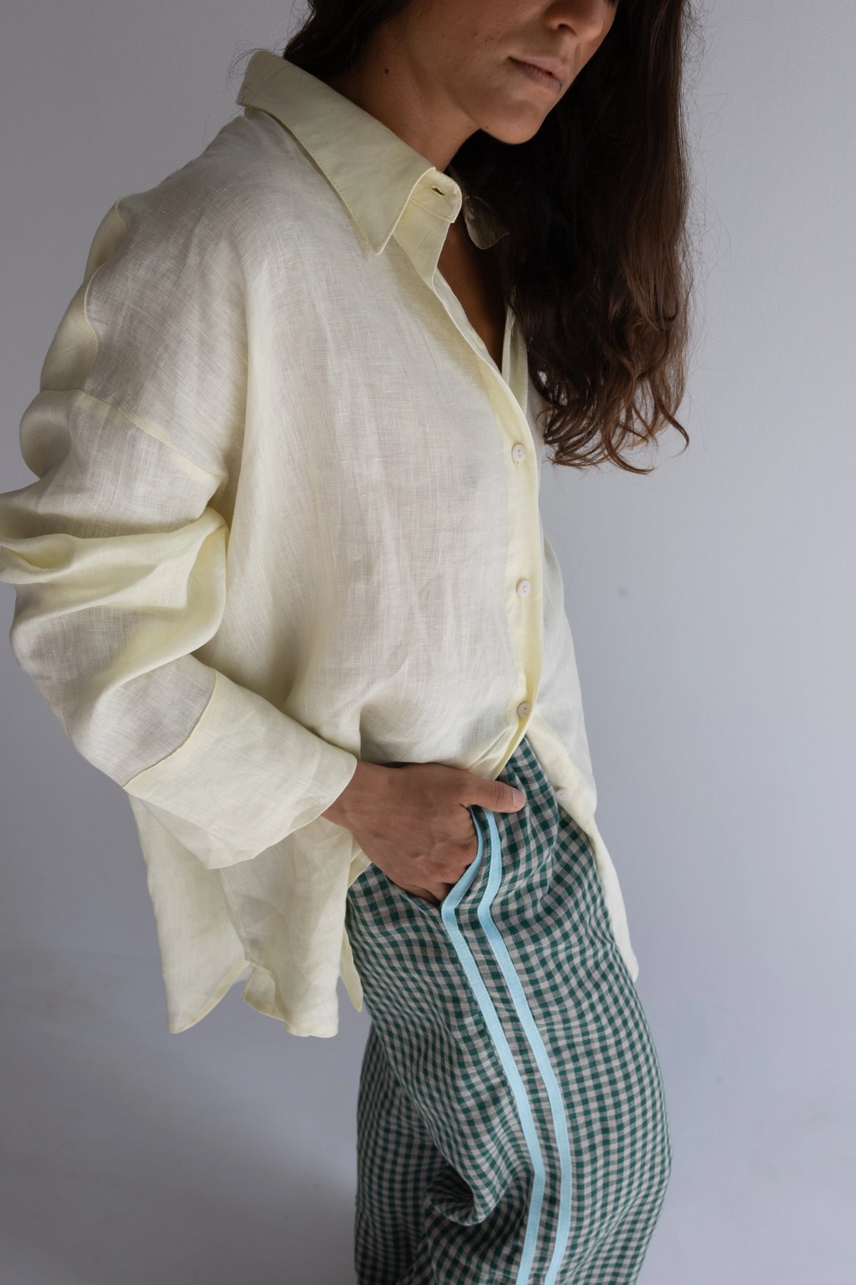 100% Linen Pant - Green Check