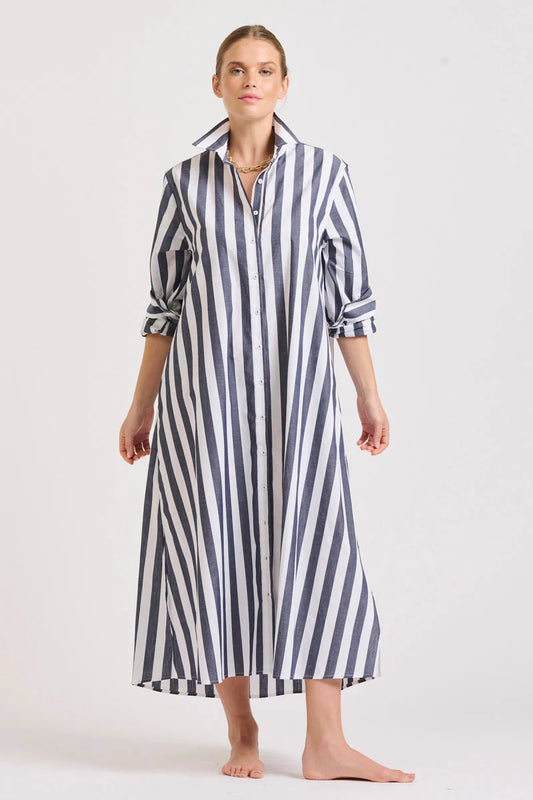 The Pippa Oversized Longline Dress - Navy Wide Stripe