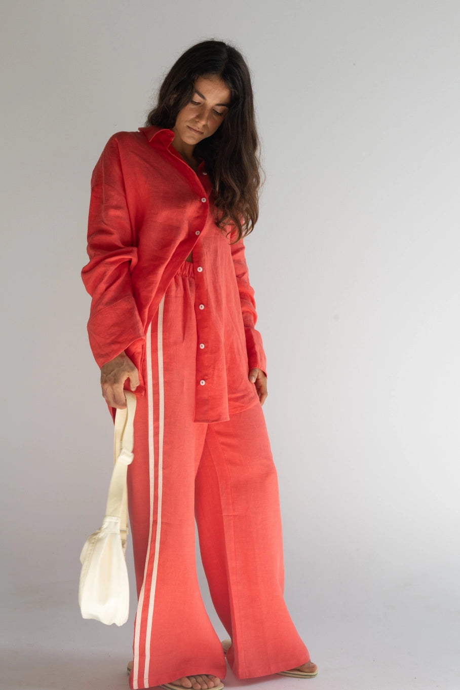 100% Linen Oversized Shirt - Watermelon
