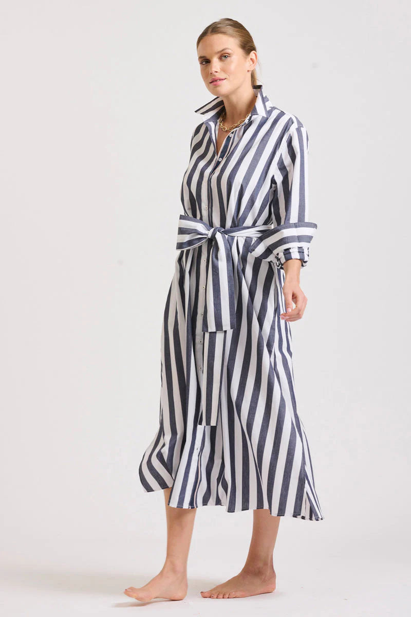 The Pippa Oversized Longline Dress - Navy Wide Stripe