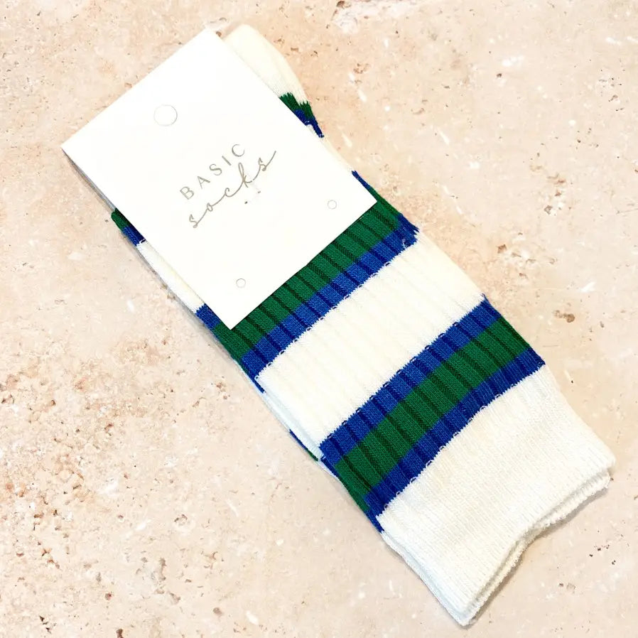 Green Striped Varsity Crew Socks