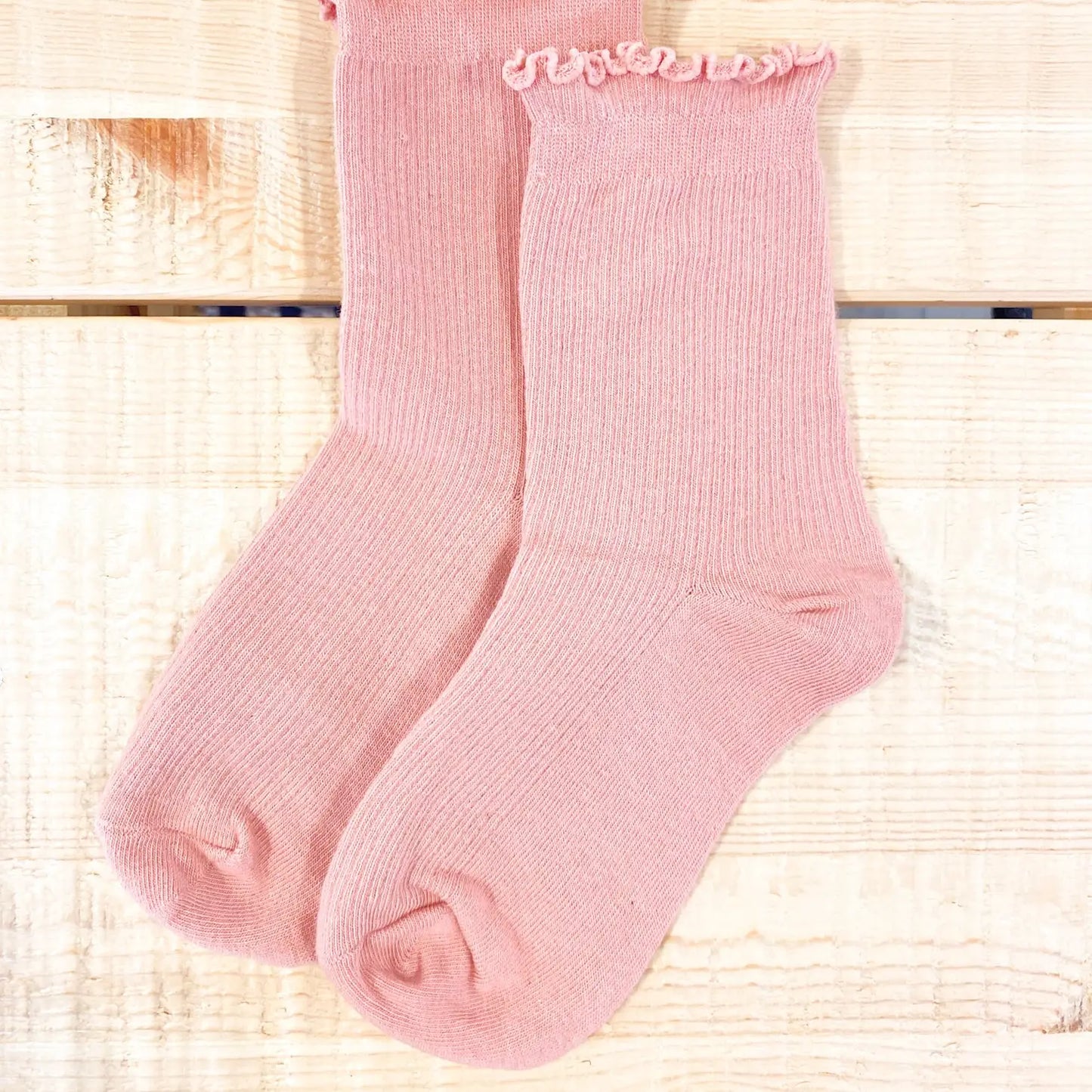 Pink Cotton Frill Ribbed Crew Socks