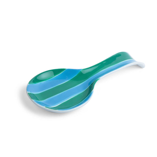 Spoon Rest - Green & Cornflower Stripe