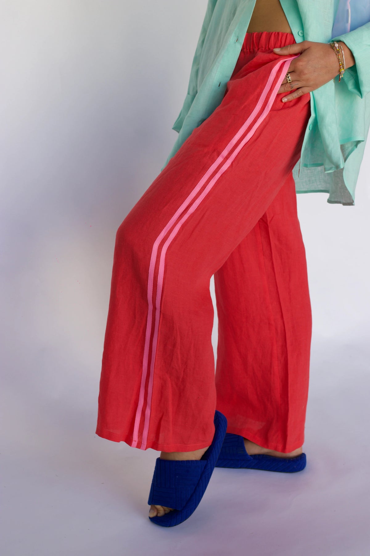 100% Linen Pant - Watermelon (Bright Pink Stripe)