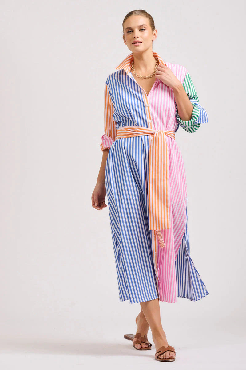 The Luna Oversized Long Shirtdress - Bright Stripe Combo