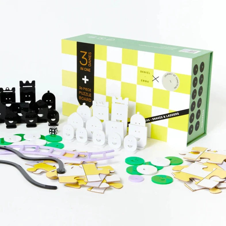 3 IN 1 GAME SET - CHESS, CHECKERS, SNAKES & LADDERS