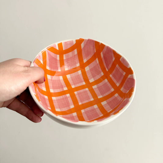 Medium Bowl -  Pink and Orange Gingham