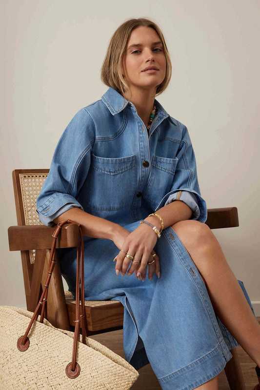 Rae Long Sleeve Midi Dress - New Vintage Blue