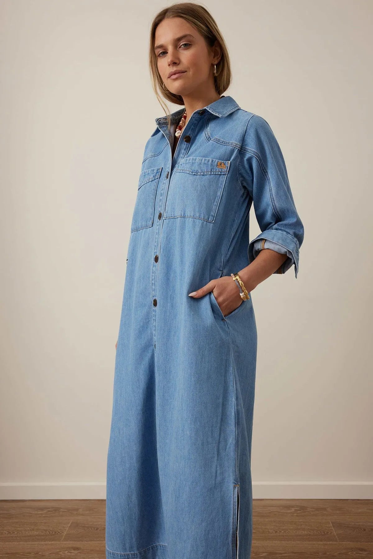 Rae Long Sleeve Midi Dress - New Vintage Blue