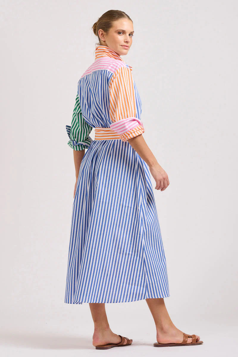 The Luna Oversized Long Shirtdress - Bright Stripe Combo