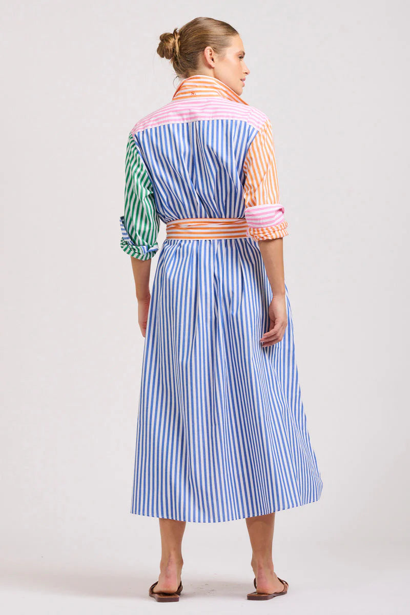 The Luna Oversized Long Shirtdress - Bright Stripe Combo