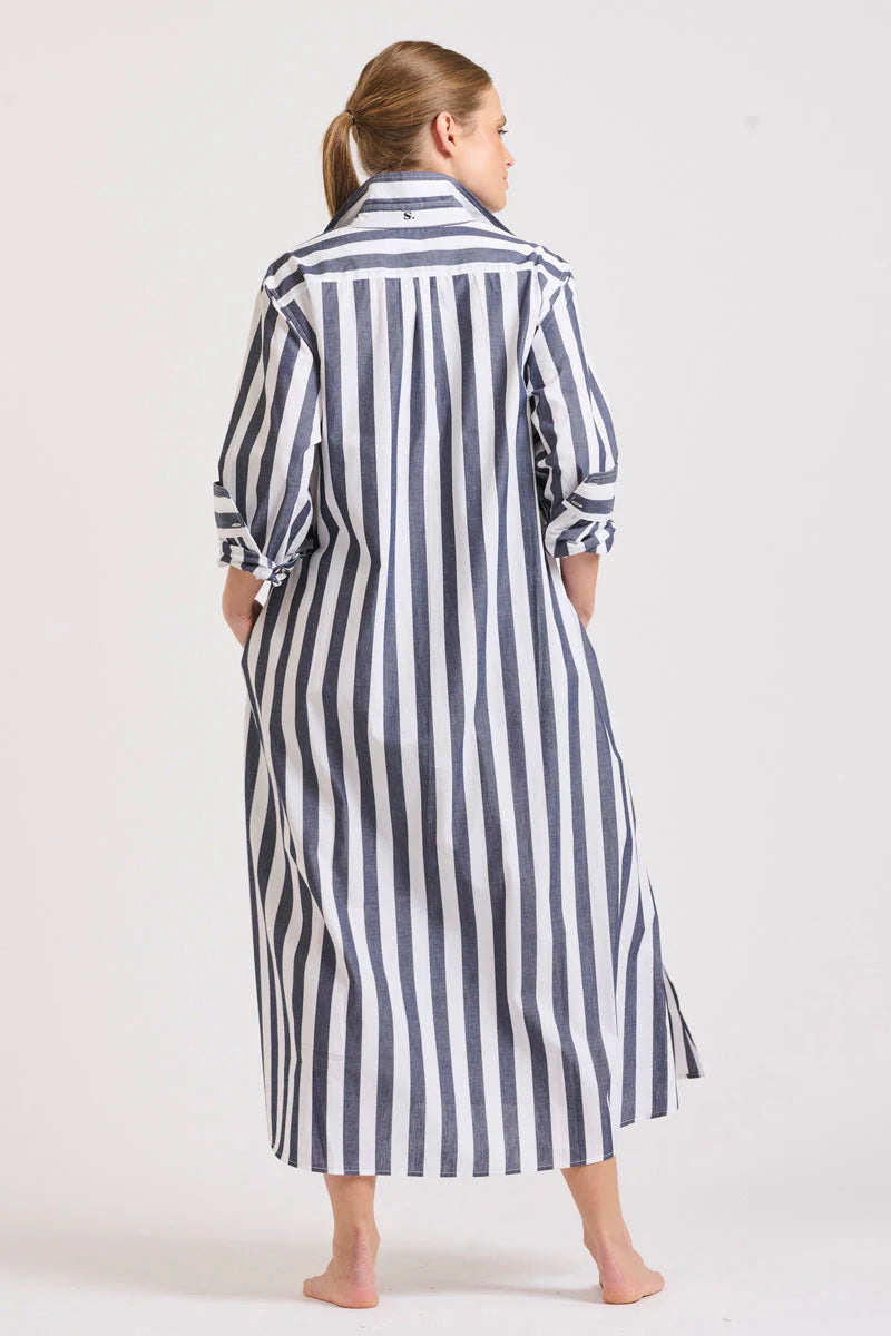 The Pippa Oversized Longline Dress - Navy Wide Stripe