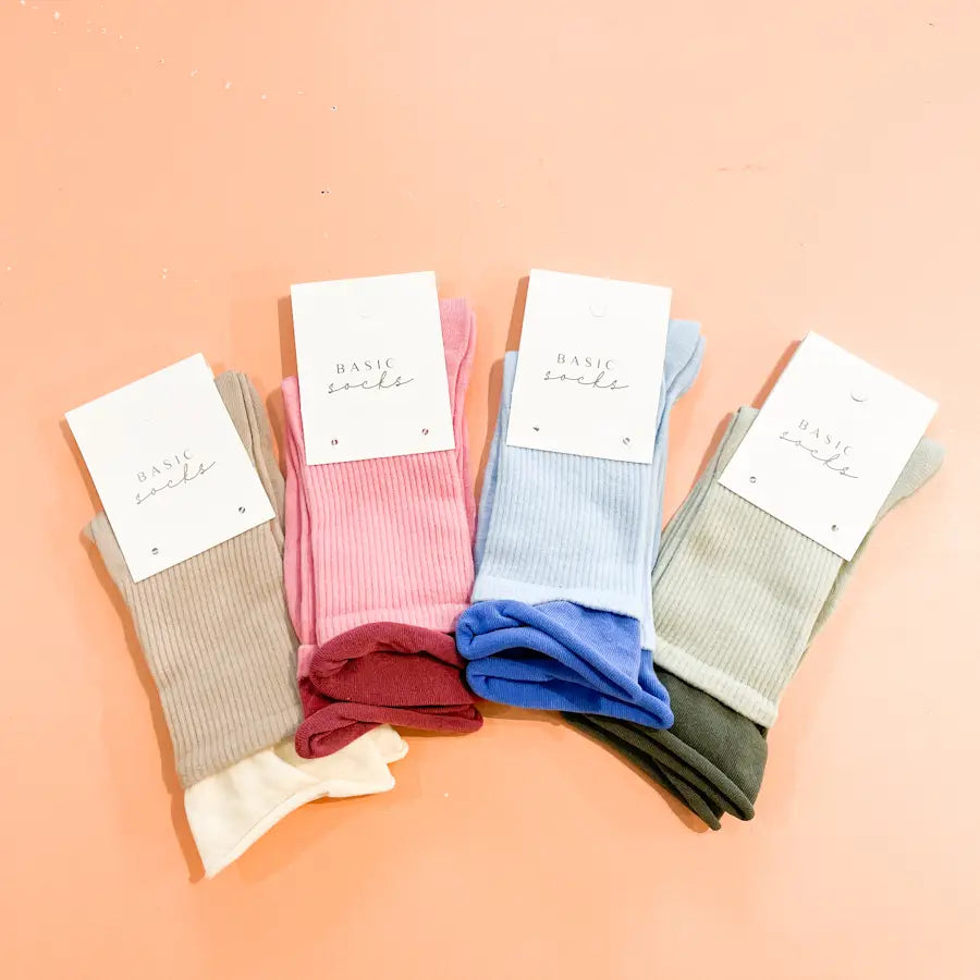 Double Layered Rib Crew Socks - Blue