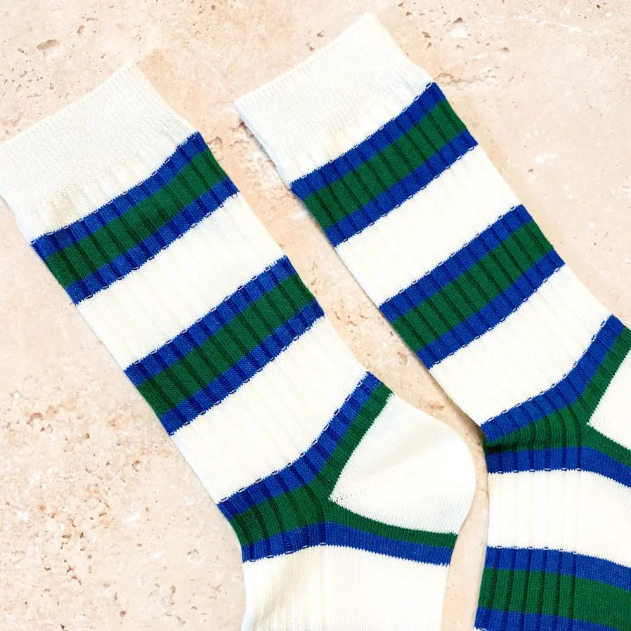 Green Striped Varsity Crew Socks