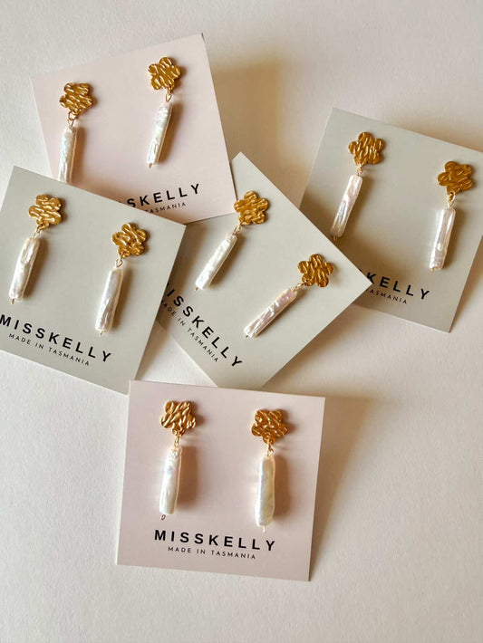 Floral Pearl Drops - Gold