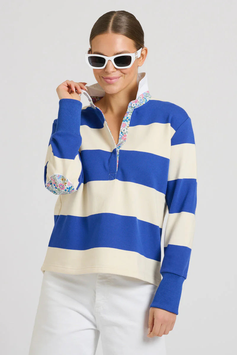 Rugby Cotton Sweatshirt - Royal Blue & Ivory