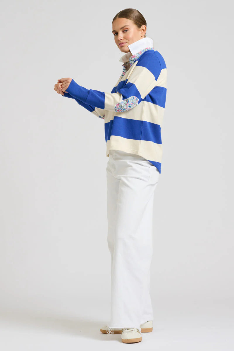Rugby Cotton Sweatshirt - Royal Blue & Ivory