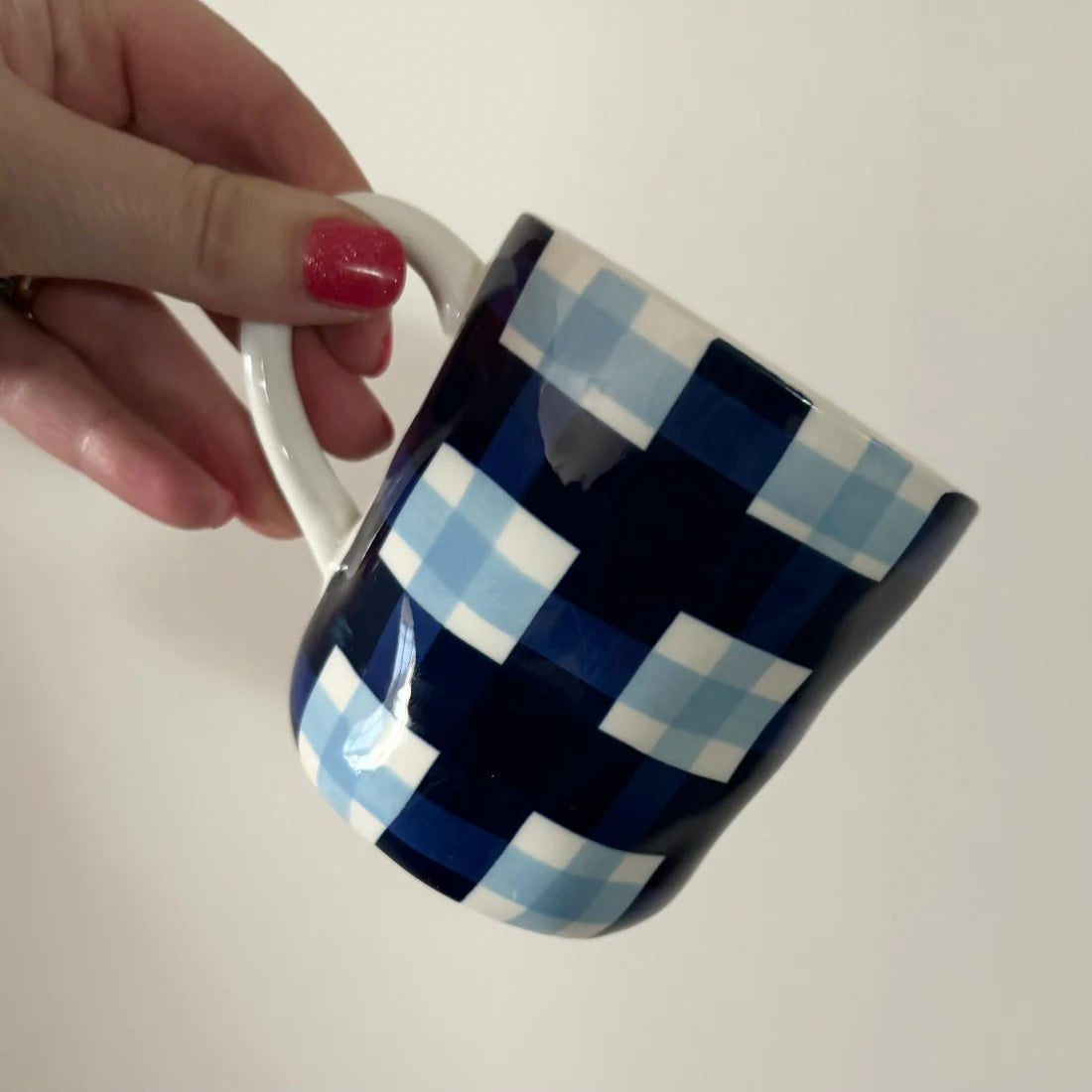 Navy and Blue Gingham Mug