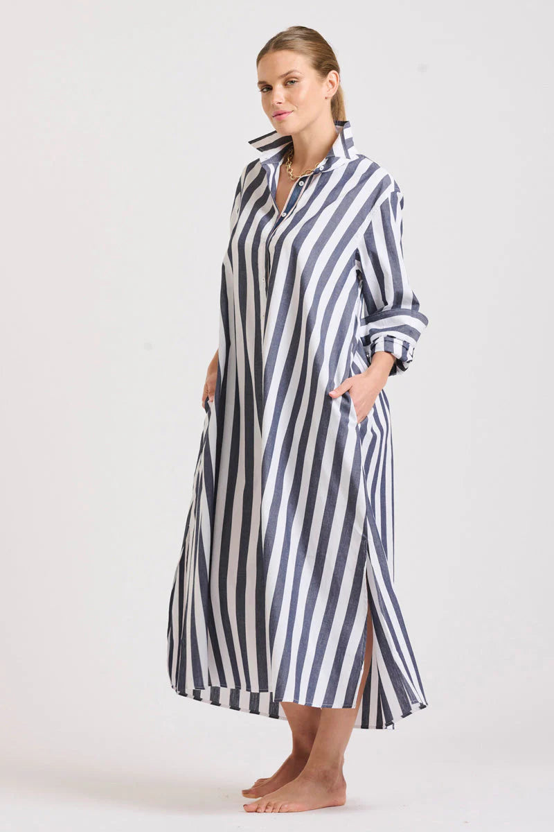 The Pippa Oversized Longline Dress - Navy Wide Stripe