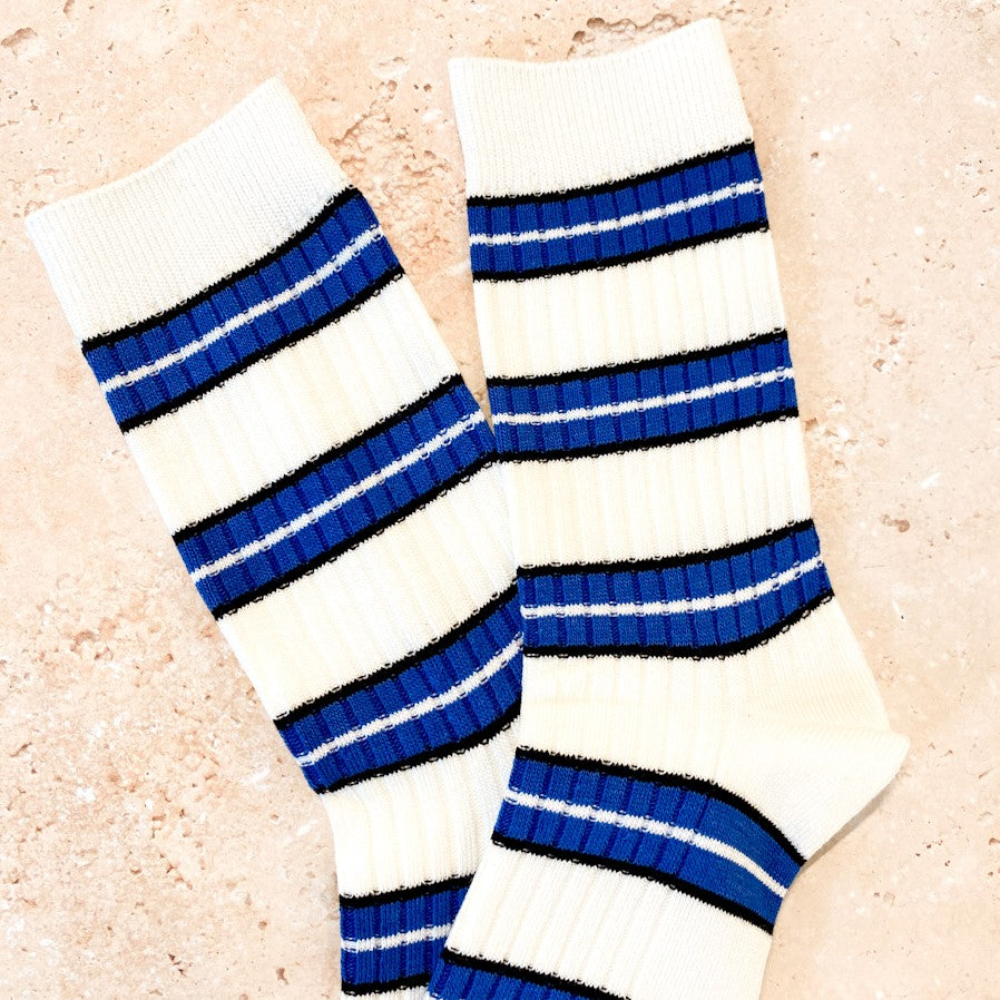 Blue Striped Varsity Crew Socks