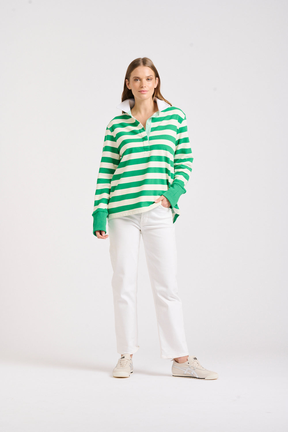 Rugby Cotton Sweatshirt - Green Stripe