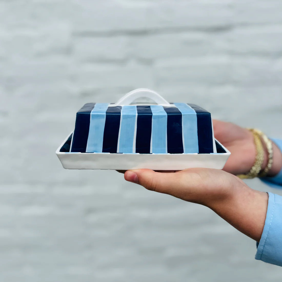 Butter Dish - Navy & Blue Stripe