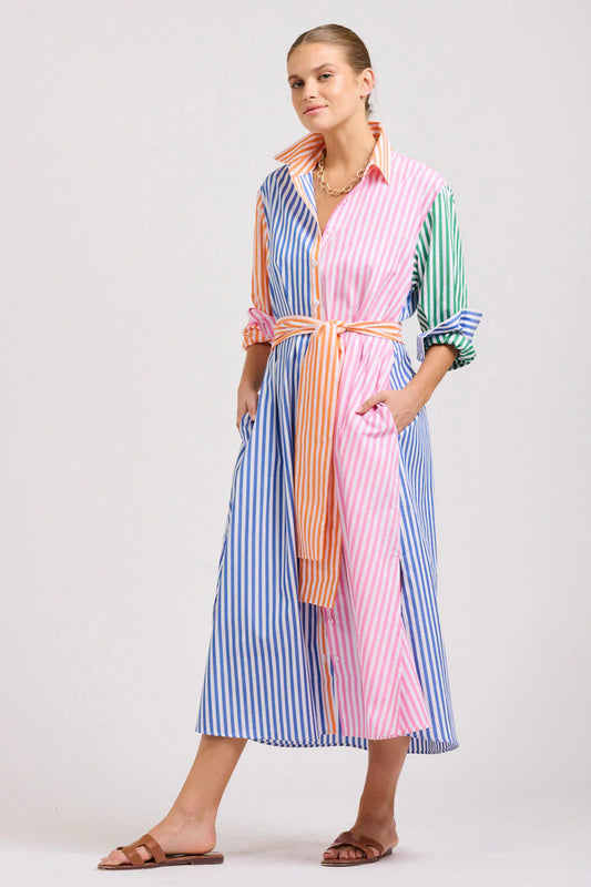 The Luna Oversized Long Shirtdress - Bright Stripe Combo