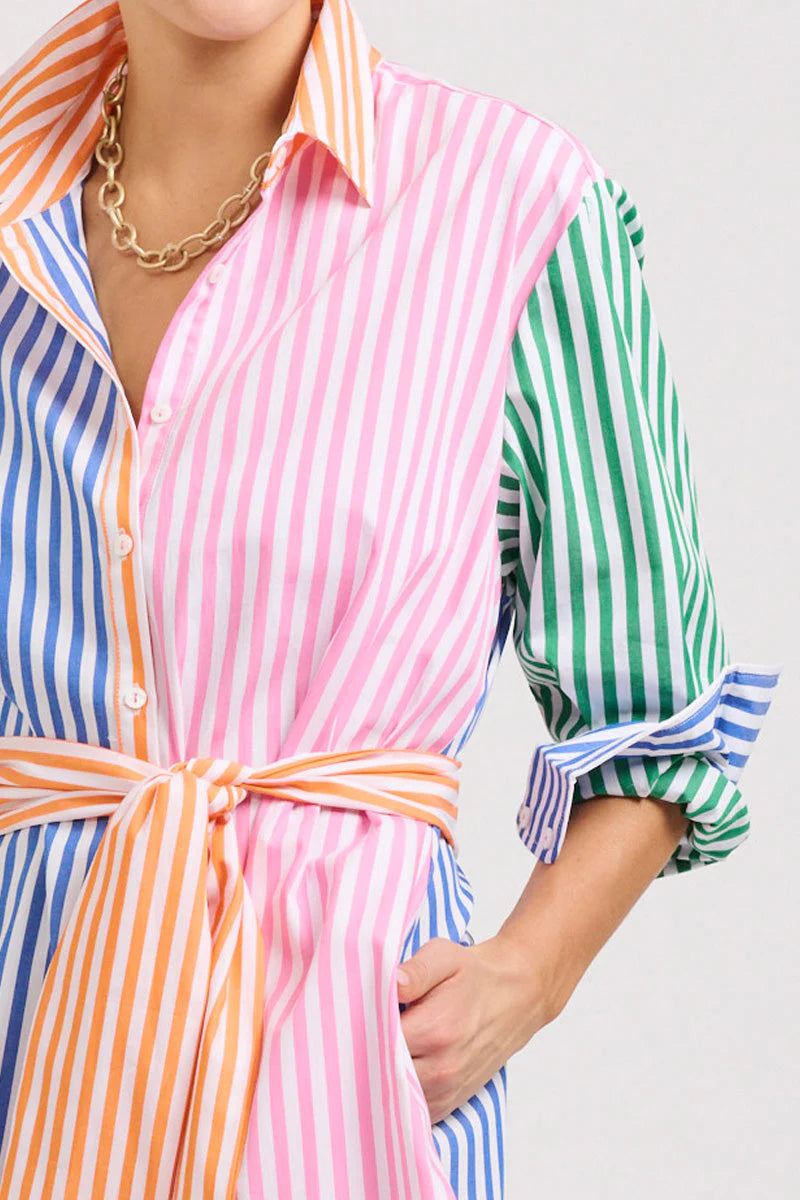 The Luna Oversized Long Shirtdress - Bright Stripe Combo