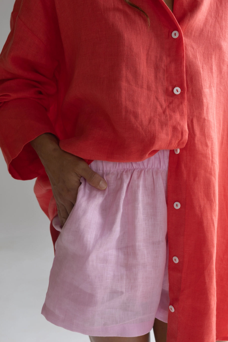100% Linen Oversized Shirt - Watermelon