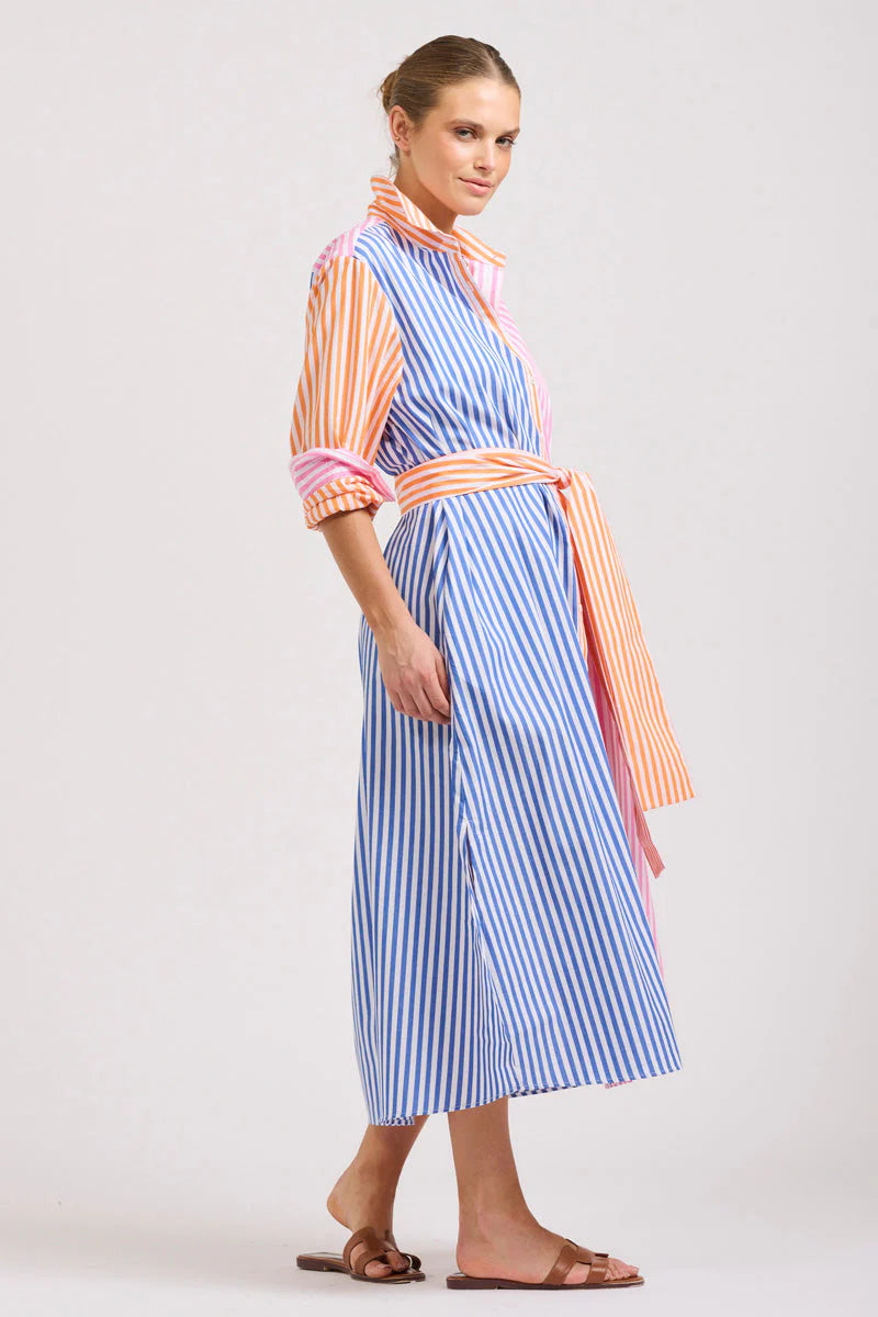 The Luna Oversized Long Shirtdress - Bright Stripe Combo