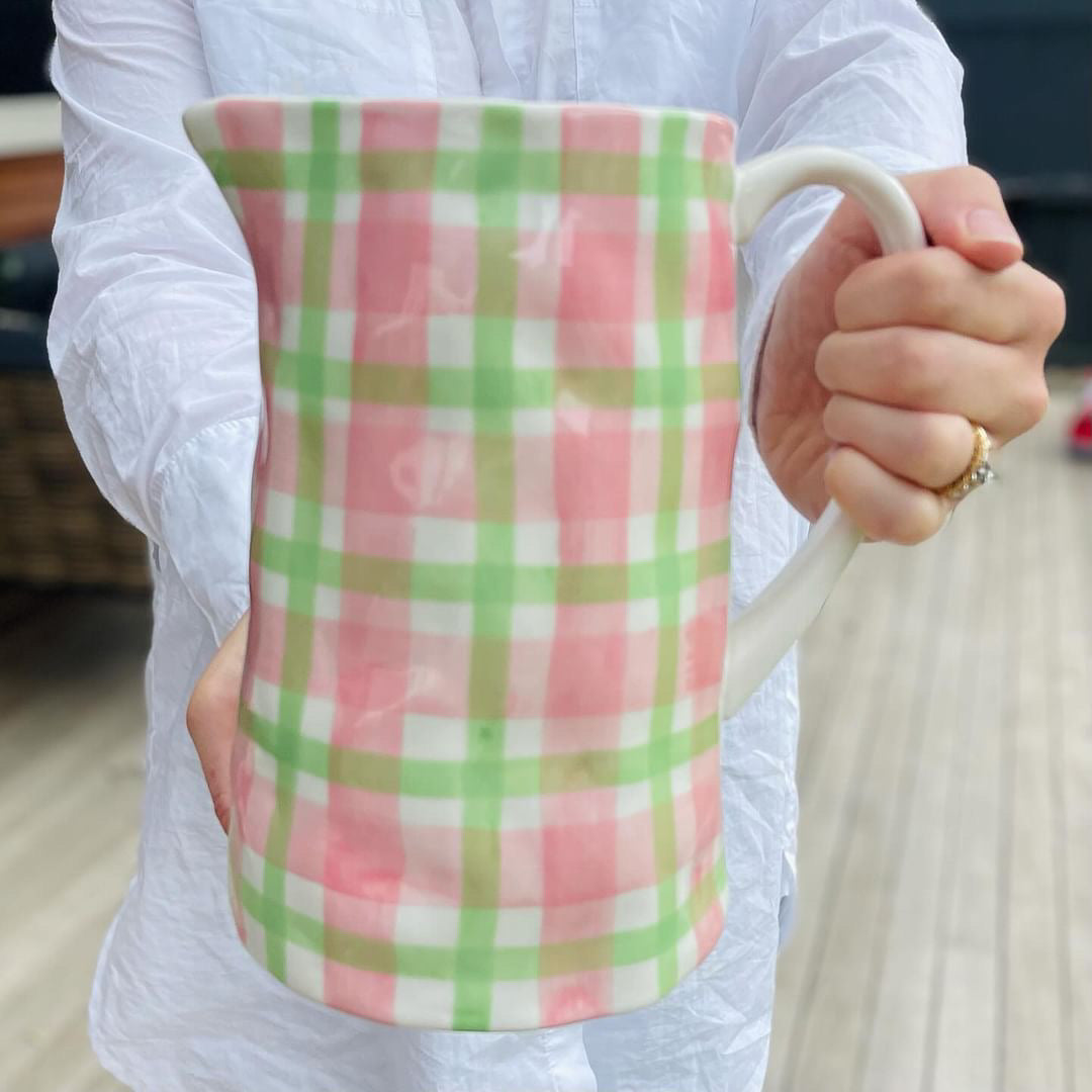 Medium Jug - Pink & Green Gingham