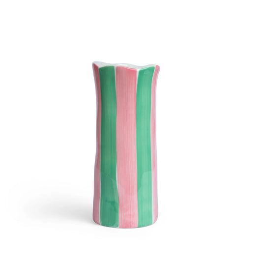 Small Vase - Green & Pink Stripe