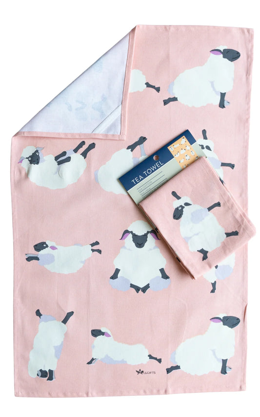 100% Cotton Tea Towels - Yoga Sheep