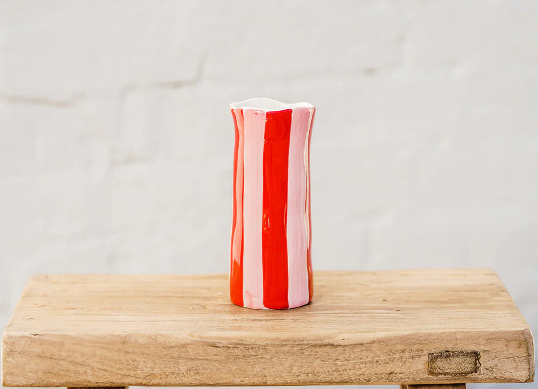 Small Vase - Red & Pink Stripe