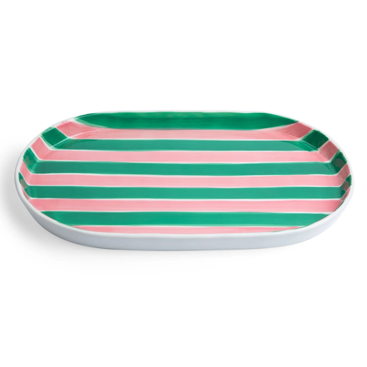 Oval Platter - Pink & green stripes
