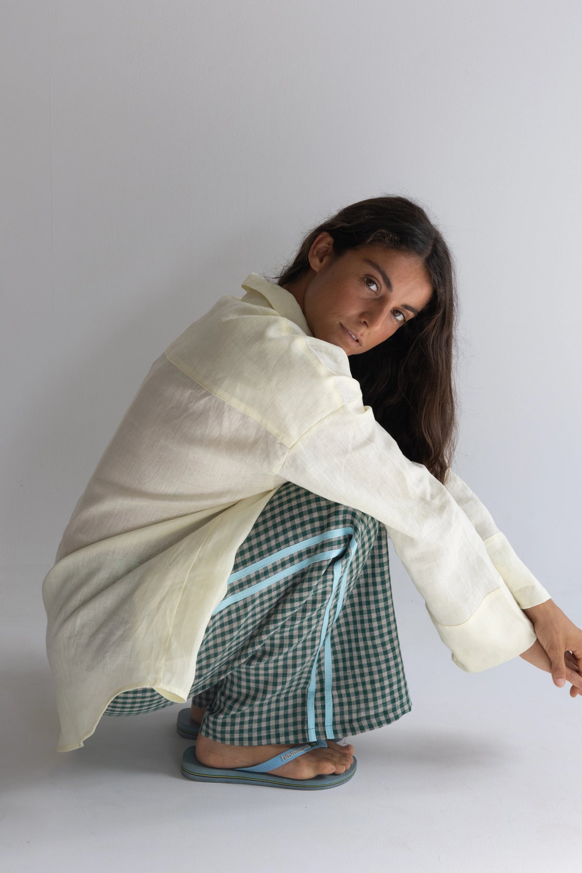 100% Linen Pant - Green Check