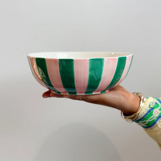 Salad Bowl - Pink & Green Stripe