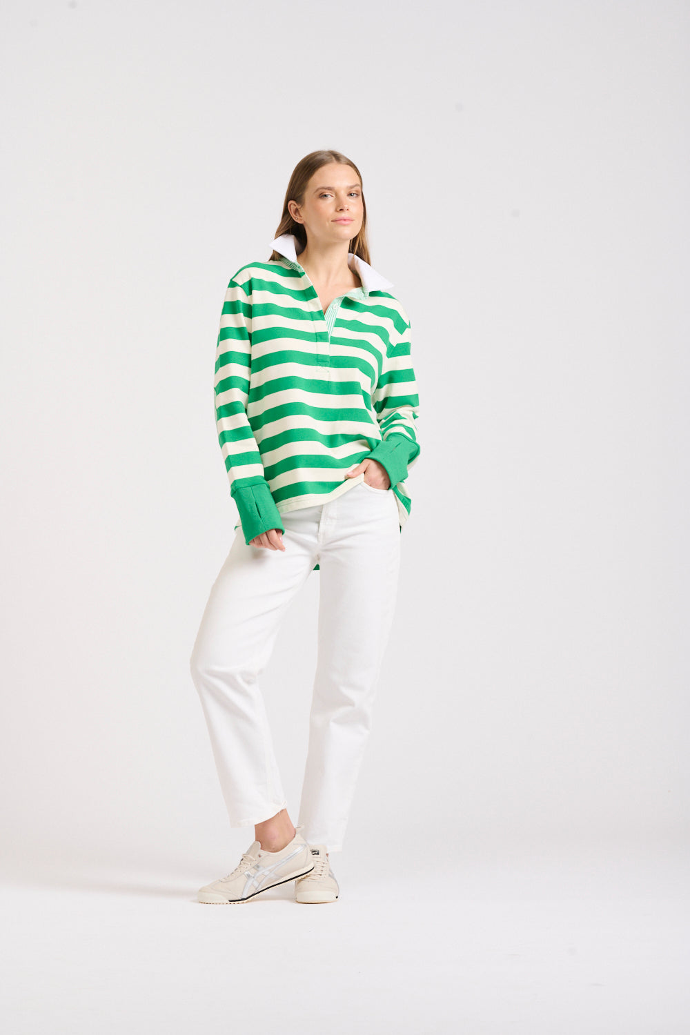 Rugby Cotton Sweatshirt - Green Stripe