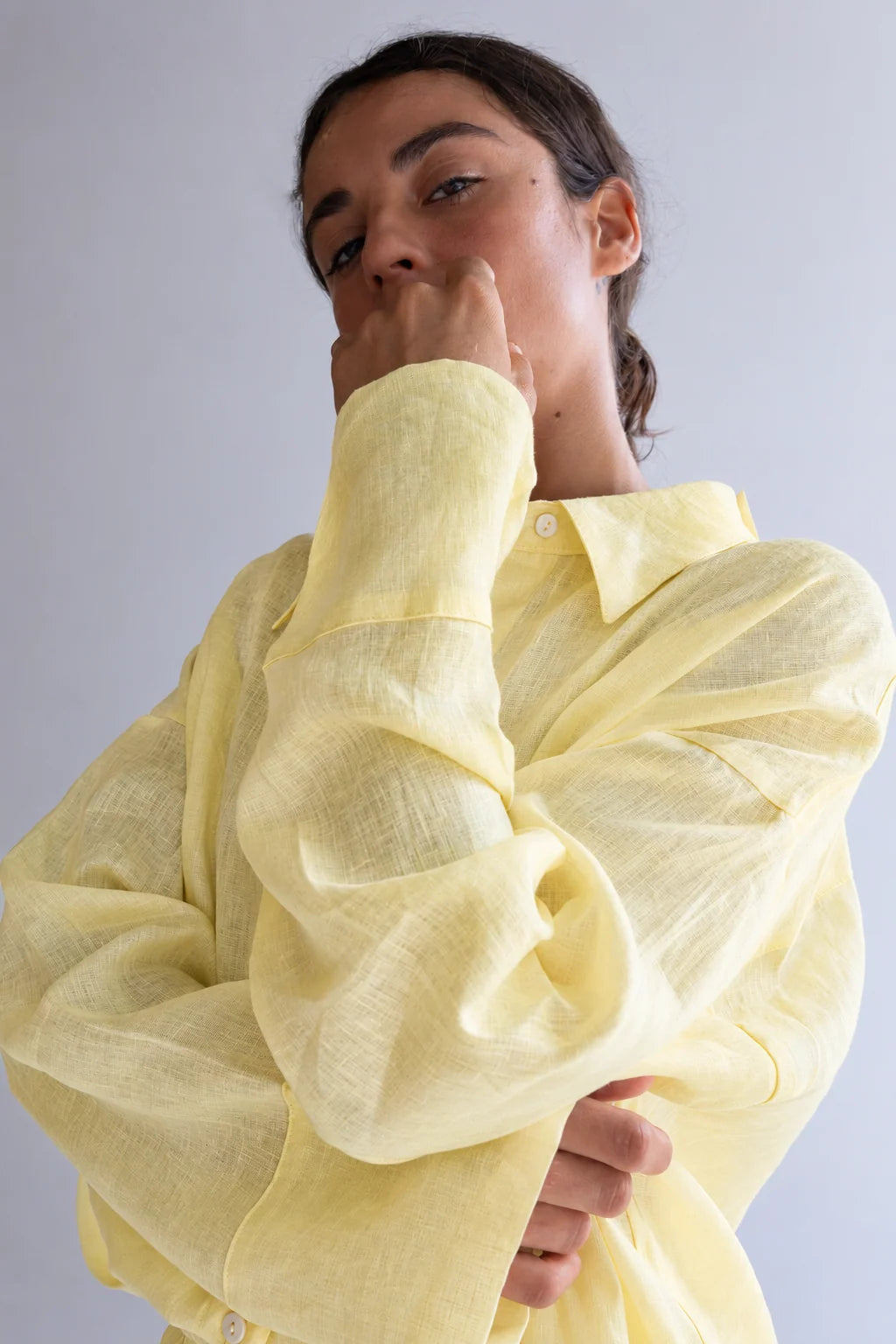 100% Linen Oversized Shirt - Mellow Yellow