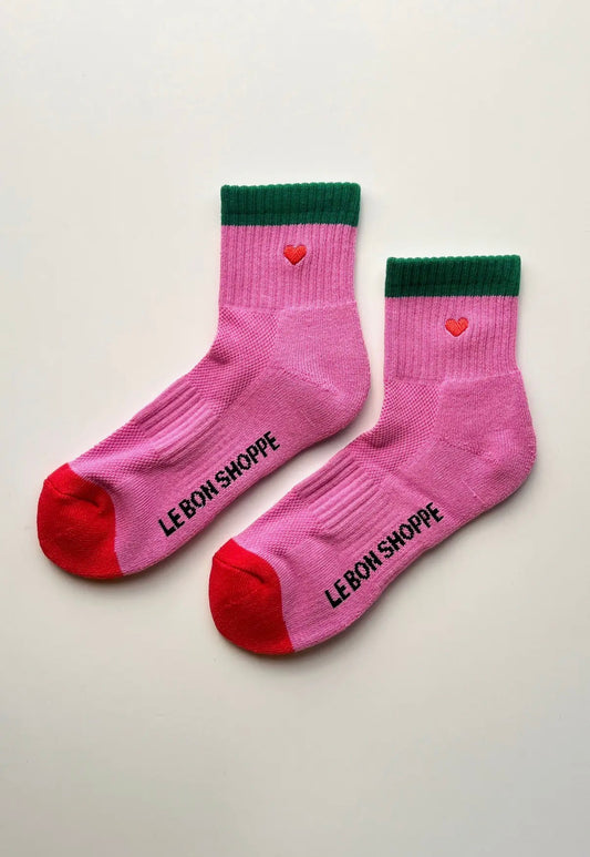 Embroidered Colour Block Girlfriend socks - Rose Green + Heart