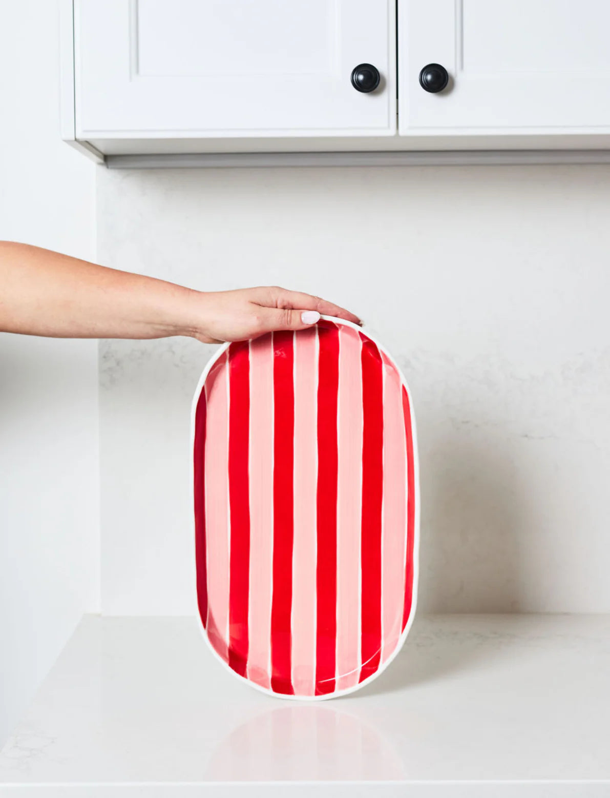 Oval Platter - Pink & Red Stripes
