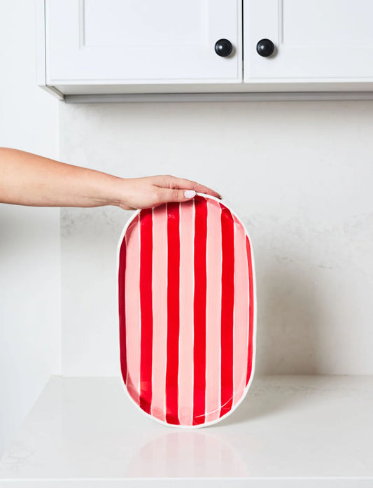 Oval Platter - Pink & Red Stripes