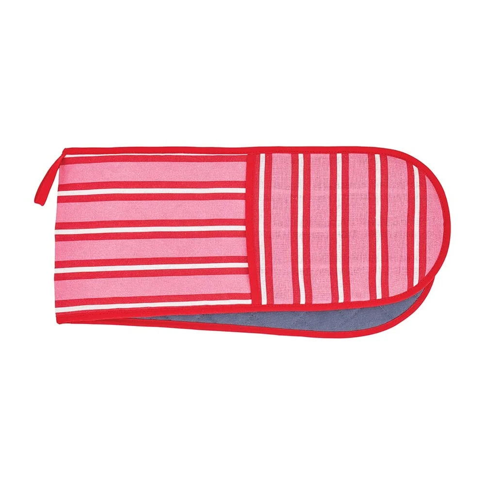 Double Oven Mitt - Cotton - Red & Pink Stripe