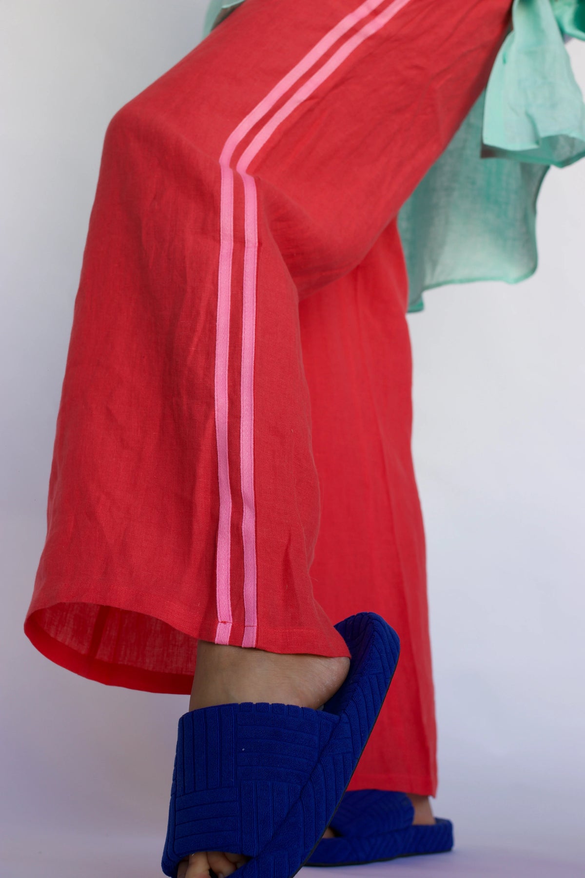 100% Linen Pant - Watermelon (Bright Pink Stripe)