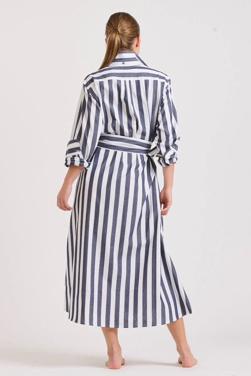 The Pippa Oversized Longline Dress - Navy Wide Stripe