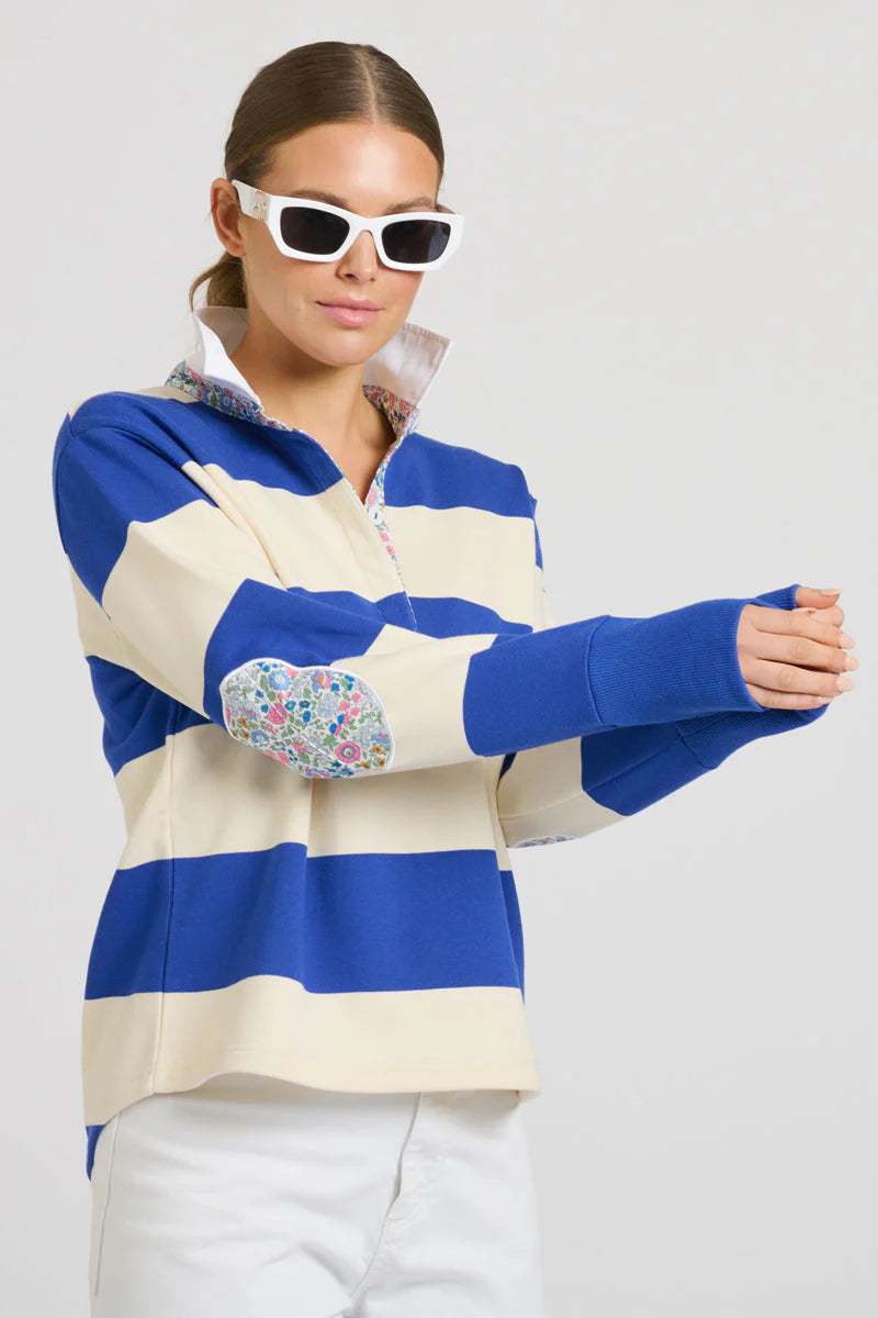 Rugby Cotton Sweatshirt - Royal Blue & Ivory