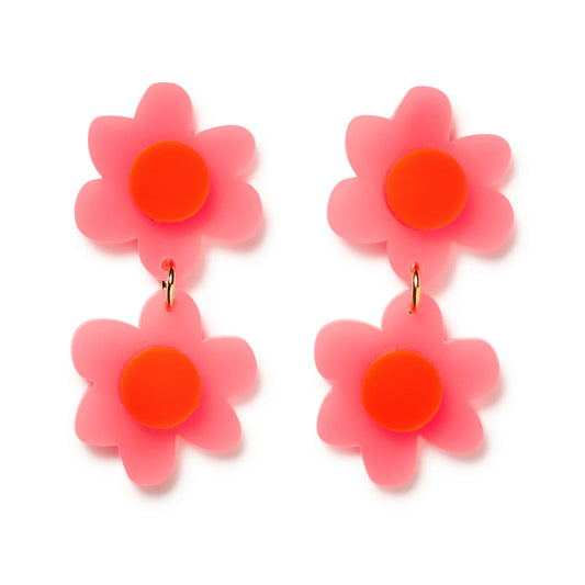 Jolene Double Flower Earrings - Neon Pink