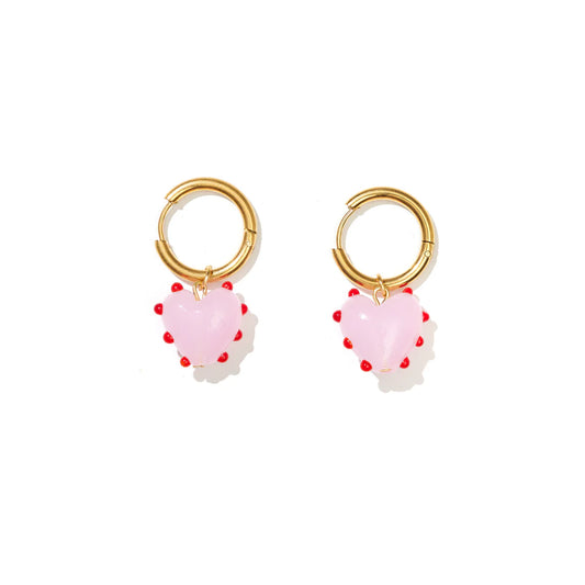 Heart Drop Hoops // Red and Pink on Gold