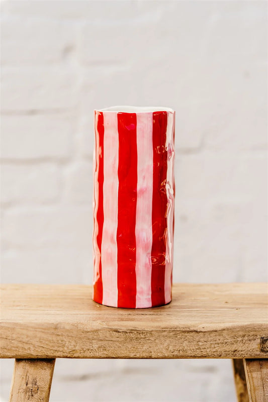 Medium Vase - Red & Pink Stripe