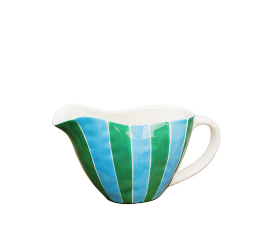 Gravy Jug - Green & Cornflower Blue Stripes